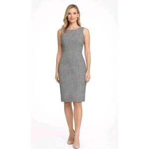 Calvin Klein Sheath Dress Size 12 Black White Houndstooth Sleeveless Zip